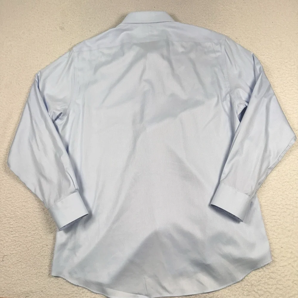 Men's Suit Supply Traveller Shirt Men's 46 18 Slim Fit Blue Twill Button‎ Front